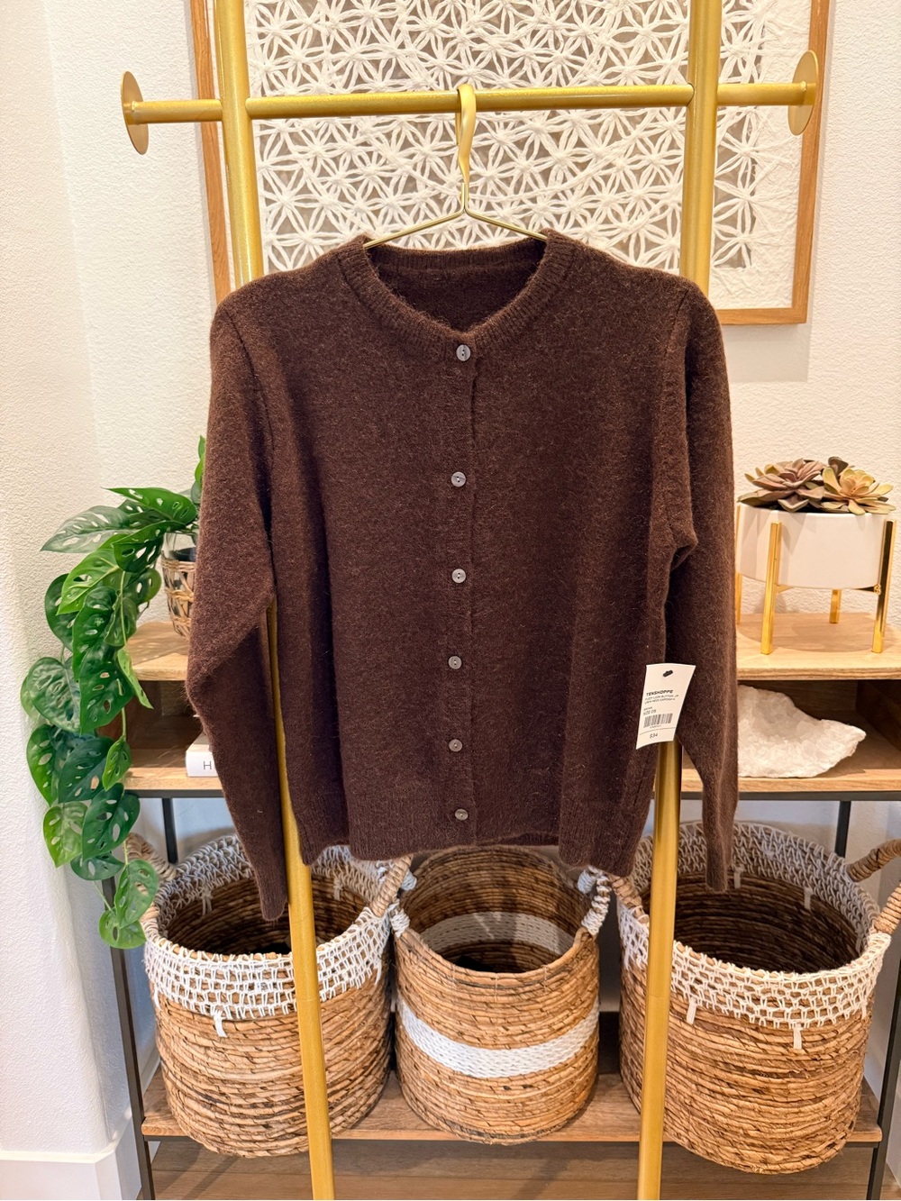 Brown Button-Front Women's Sweater Cardigan